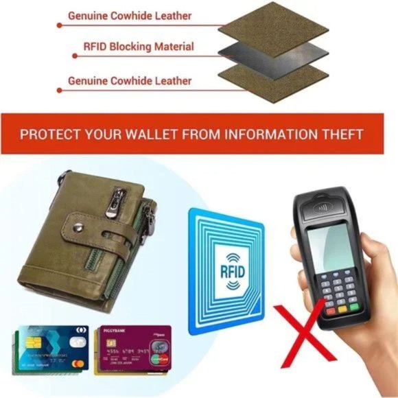 New Chain Wallet Genuine Leather Green - Picture 5 of 7